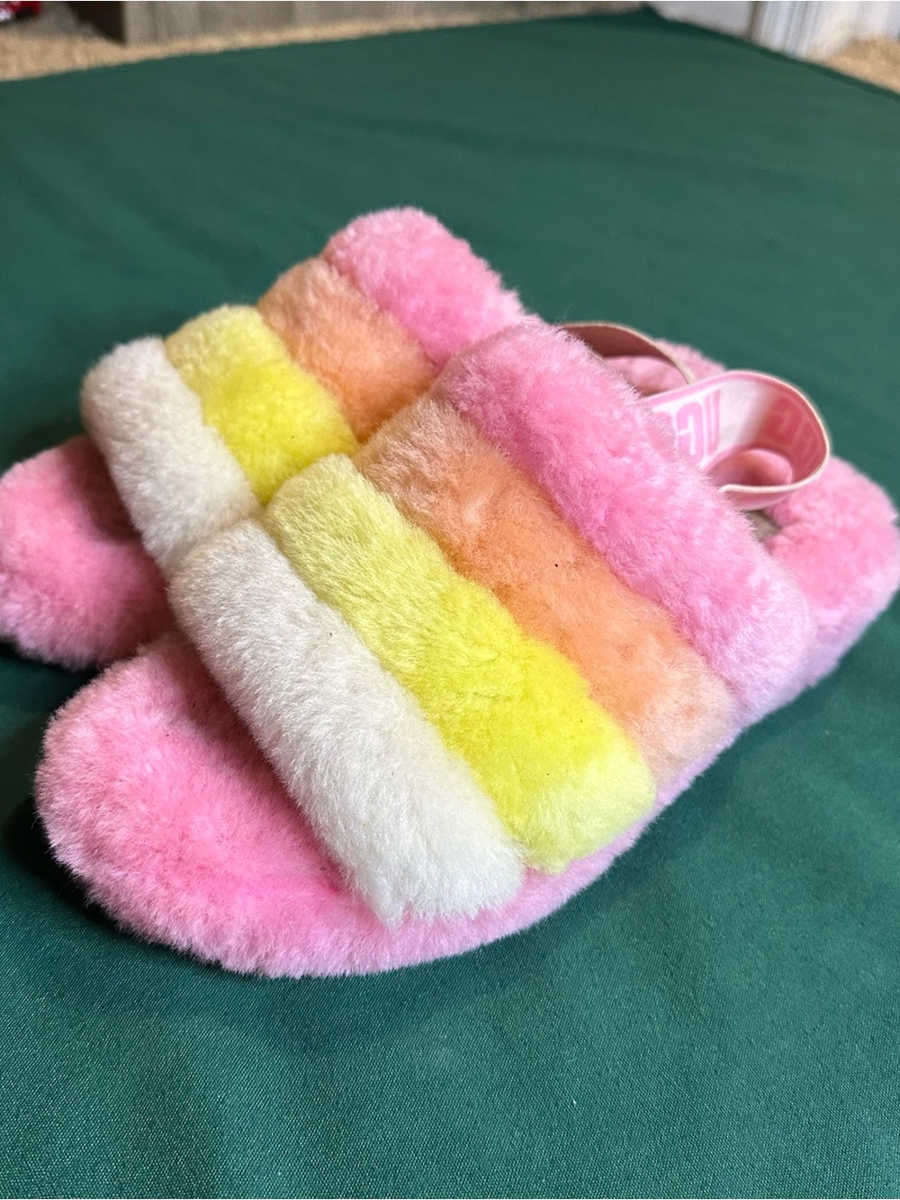 UGG Fluff Yeah Pink Fur Sheep Slides Slipper Sandal